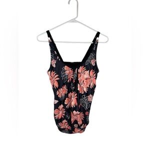 Yonique Pink & Black Floral Tankini Medium